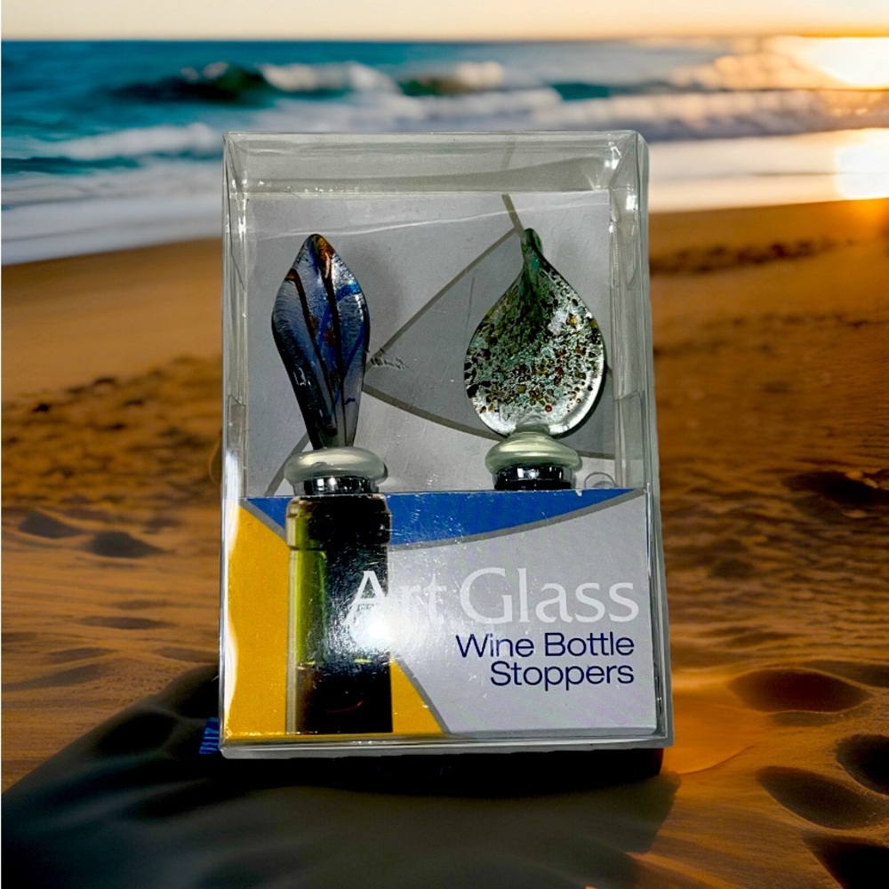Hand-crafted Art Glass Wine Bottle Stoppers Blue Green  NEW!